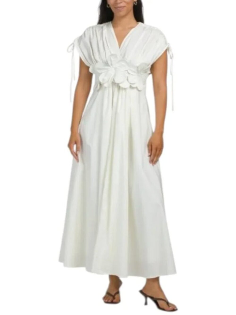 DALIA MACPHEE Cap Sleeve 3d Floral Maxi Dress in Ivory